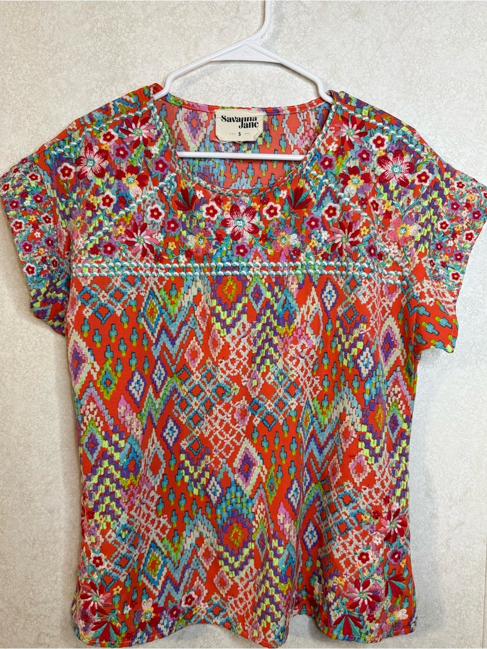Savanna Jane Multicolor Floral Embroidered Short Sleeve Tee